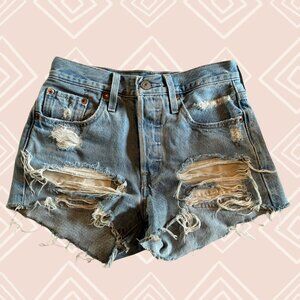 Levi's 501 Denim Cut-Off Shorts Juniors Size 28 Heavily Distressed